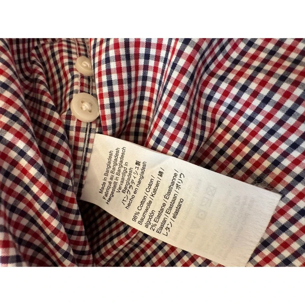 J.Crew Mens Slim Fit Flex Wrinkle Free Gingham Button Down Shirt Red Blue Large